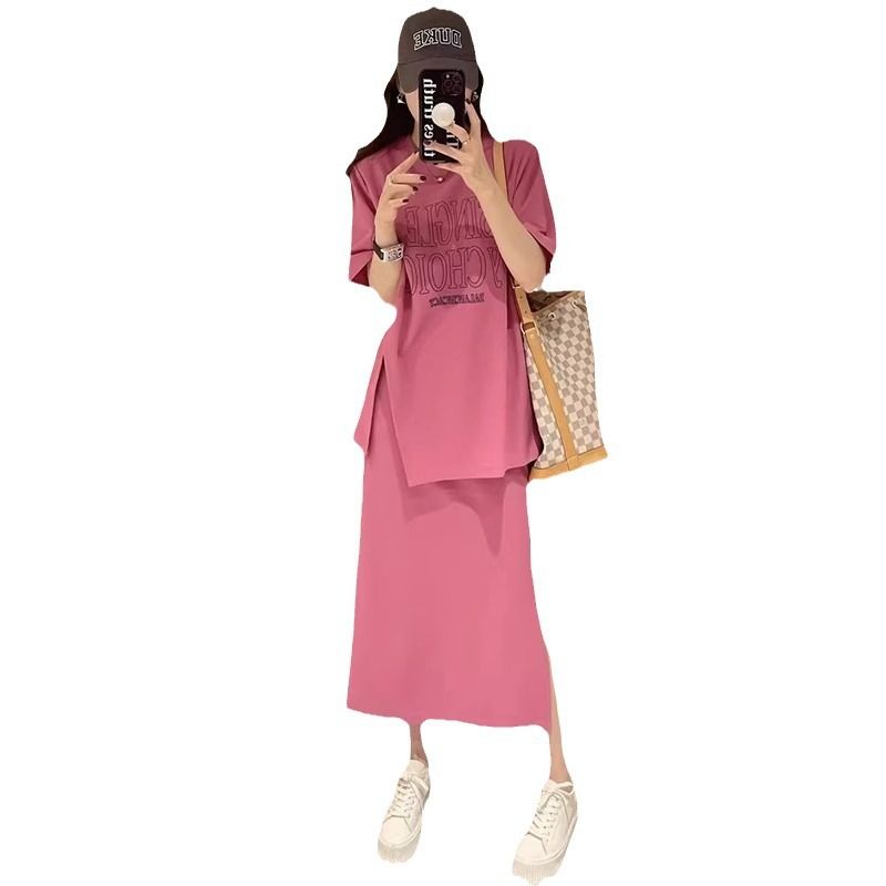 Damen Sommermode-Set, Bauchbedeckender Schlankheitsrock, Zweiteiliges Set Für Übergrößen-Frauen 1,0-150 kg_voghion.com