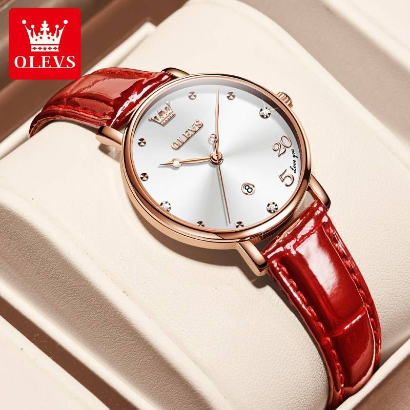 Reloj minimalista para mujer, con esfera de diamantes, regalo de San Valentín, reloj de cuarzo, reloj resistente al agua para mujer, correa de cuero_voghion.com