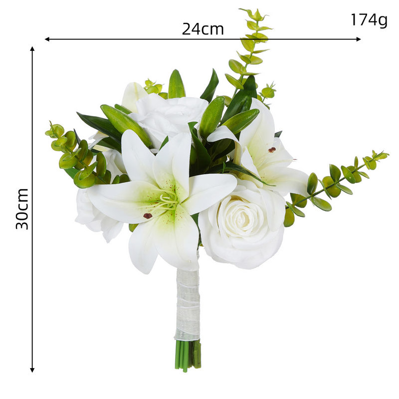 Bouquet da sposa per matrimonio con cascata e forma di goccia d'acqua, fiori artificiali bianchi freschi simulati_voghion.com