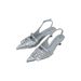 Calfskin Open Back Half Slippers,Belt Buckle High Heels,Silver Pointed Toe Mule Shoes_voghion.com