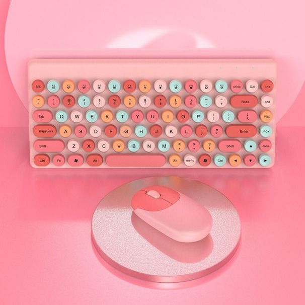 Wireless Colorblock Keyboard And Mouse Set Lipstick Red Punk Keycaps Wireless Keyboard And Mouse Set_voghion.com