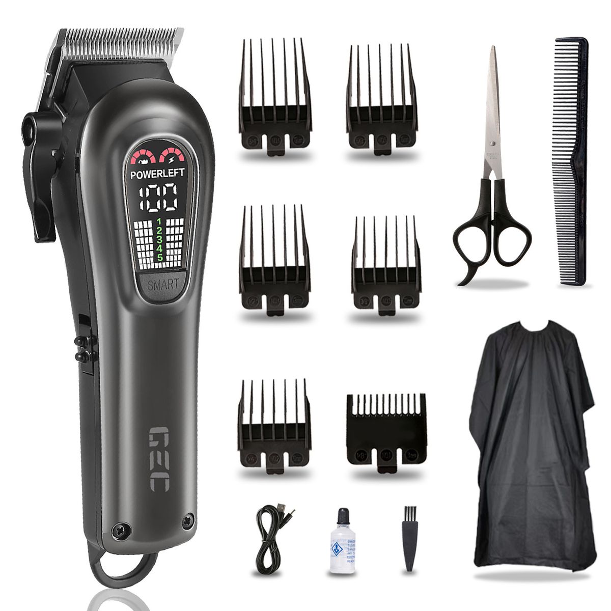 Tondeuse à cheveux avec écran LED - Réglage de la puissance à cinq vitesses et tondeuse électrique frontale_voghion.com