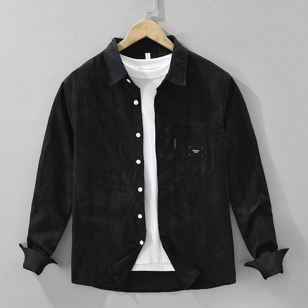 Camicia a maniche lunghe a righe retrò per uomo, alla moda e versatile, top ampio e casual._voghion.com