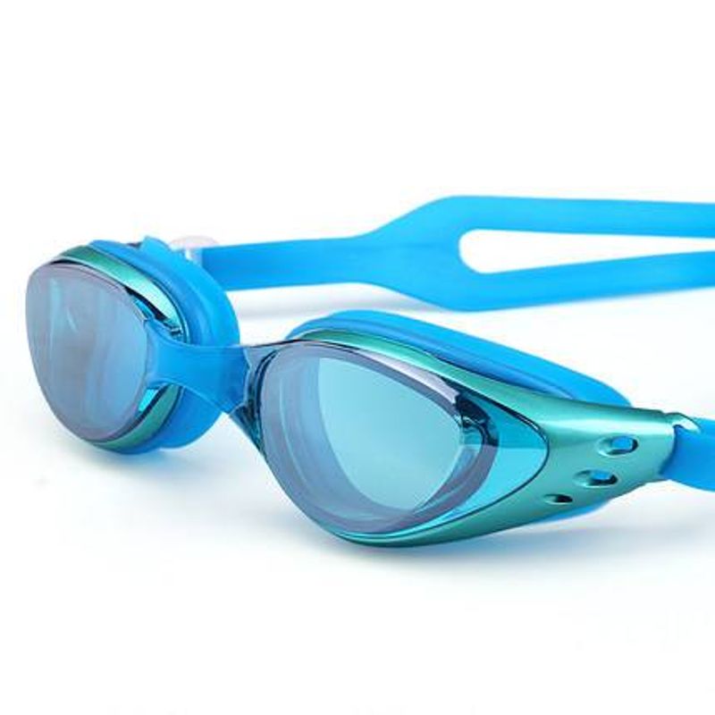 Electroplated mya black gray waterproond anti fog high-definition swimming goggles, flat light diving goggles_voghion.com
