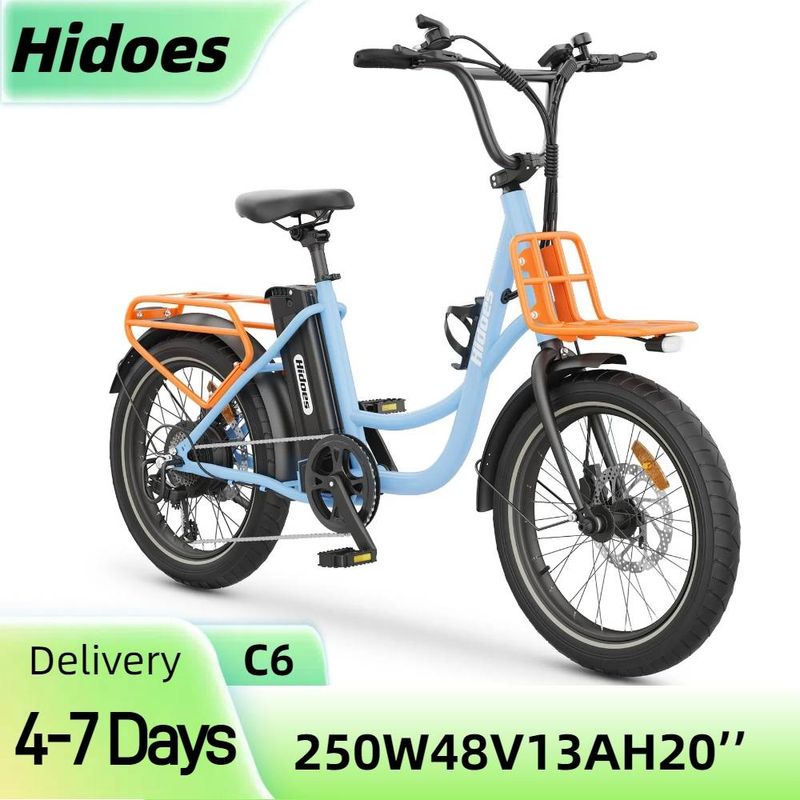 Hidoes C6 20'' Pendler elektresche Vëlo, 250w ausklappbaren elektresche Vëlo mat Passagéiersitz An 48V 13Ah Batterie_voghion.com