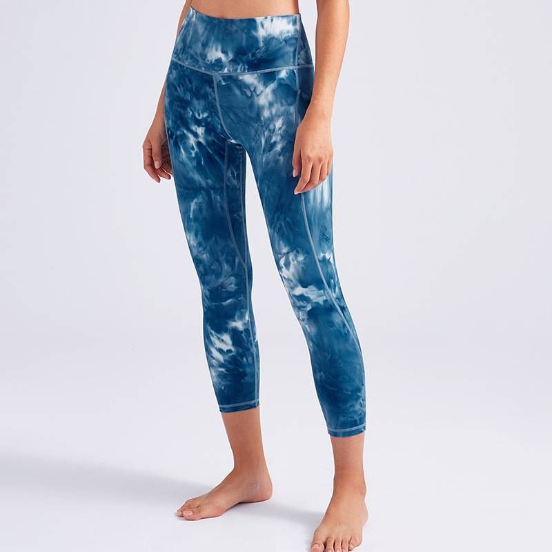 NOKO Yundong Guochao Tie-Dye-Yogahose für Damen, Sommer-Fitness, hohe Taille, hochelastisch, neun Punkte, nackte Lauf-Oberbekleidung, Sporthose_voghion.com