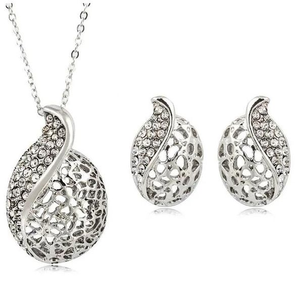 Collane con ciondolo in cristallo austriaco a forma di foglia di ricordo, orecchini a cerchio, gioielli alla moda per donna, placcati in oro 18 carati/platino_voghion.com