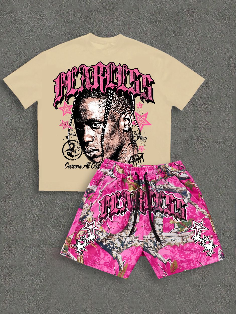 Camiseta da moda masculina com palavras chamativas "FEARLESS"_voghion.com