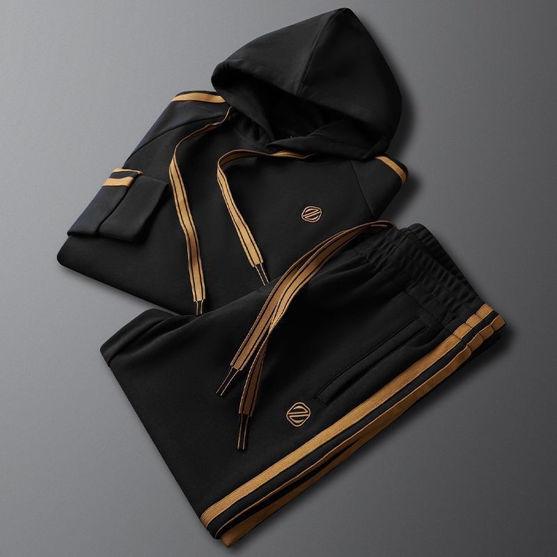 Stilvolles Set aus Kapuzenpullover und Jogginghose für Herren – weiche Baumwollmischung, bequem und vielseitig für Freizeit und Sport (Khaki, Blau, Schwarz)​_voghion.com