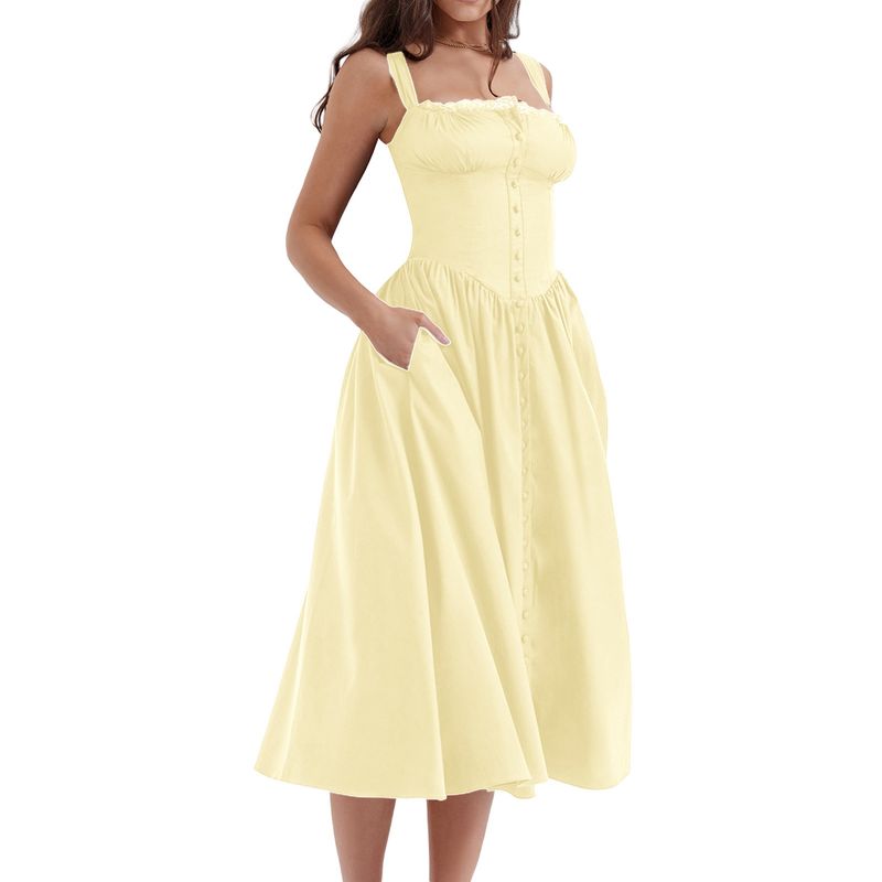 Women’s Clothing New Spring And Summer Women's Clothing Suspenders Wrapped Chest Short Sleeves Small Floral Solid Color Dress Long Skirt_voghion.com