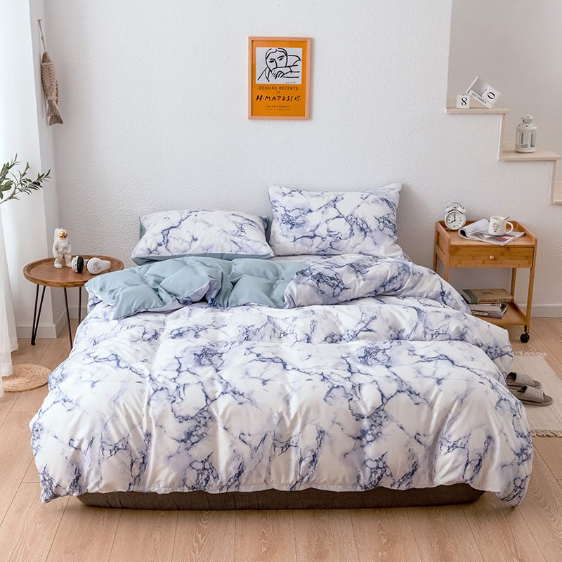 Set copripiumino 3 pezzi con stampa marmorizzata - Biancheria da letto minimalista con stampa attiva e federe in cotone di alta qualità per camera da letto moderna_voghion.com