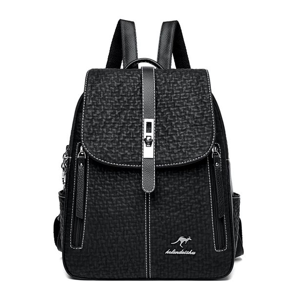 Ghiozdan școlar negru de mare capacitate pentru adolescente, multifuncțional, casual, pentru femei, designer, la modă, din piele PU_voghion.com