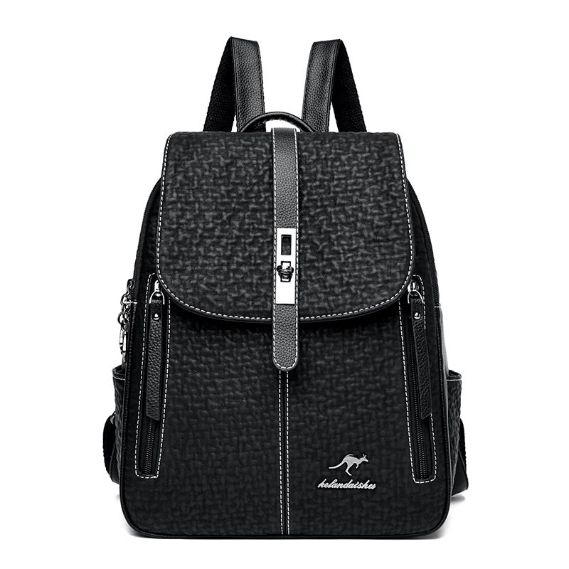 Sac d'école noir grande capacité pour adolescente, multifonction, décontracté, pour femme, en cuir PU, tendance_voghion.com