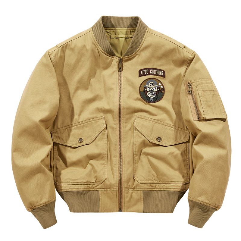  Herren-Fliegerjacke, lockerer Mantel mit Baseballkragen, lässige Arbeitskleidung_voghion.com