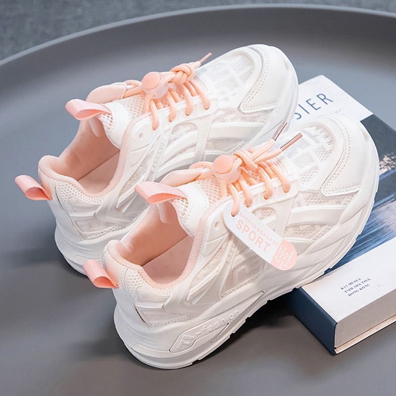 Kinder echtes leder weiß für mädchen, 2024 Frühling Herbst neue stil, mid-größe kinder und mädchen sport schuhe, mesh atmungsaktiv_voghion.com