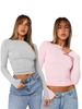 Conjunto de camiseta informal de manga larga para mujer: camiseta básica de cuello redondo y corte entallado (paquete de 2) - Mezcla de poliéster y elastano suave para mayor comodidad diaria_voghion.com