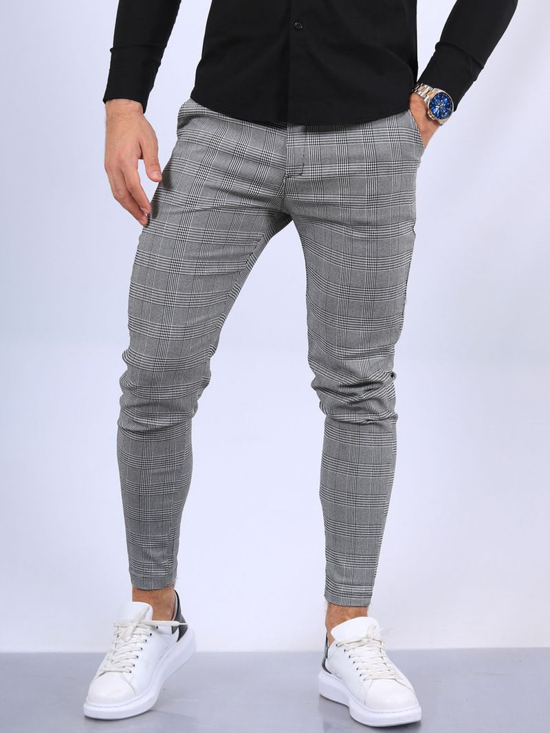 Man's clothing High stretch plaid pants with small legs_voghion.com