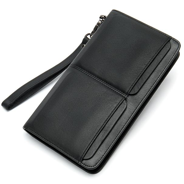 Supply Business Double Pocket Men's Wallet Long Wallet Multi Card Slots Genuine Leather Men's Handbag Clutch Bag_voghion.com