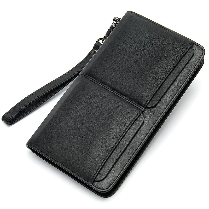 Portafoglio lungo da uomo con doppia tasca, multi-scomparto per carte, in vera pelle, da uomo, con pochette._voghion.com