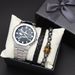 Geschenkbox Uhrenset Herren Quarz Wasserdicht Kalender Uhr Armband Stahlband_voghion.com