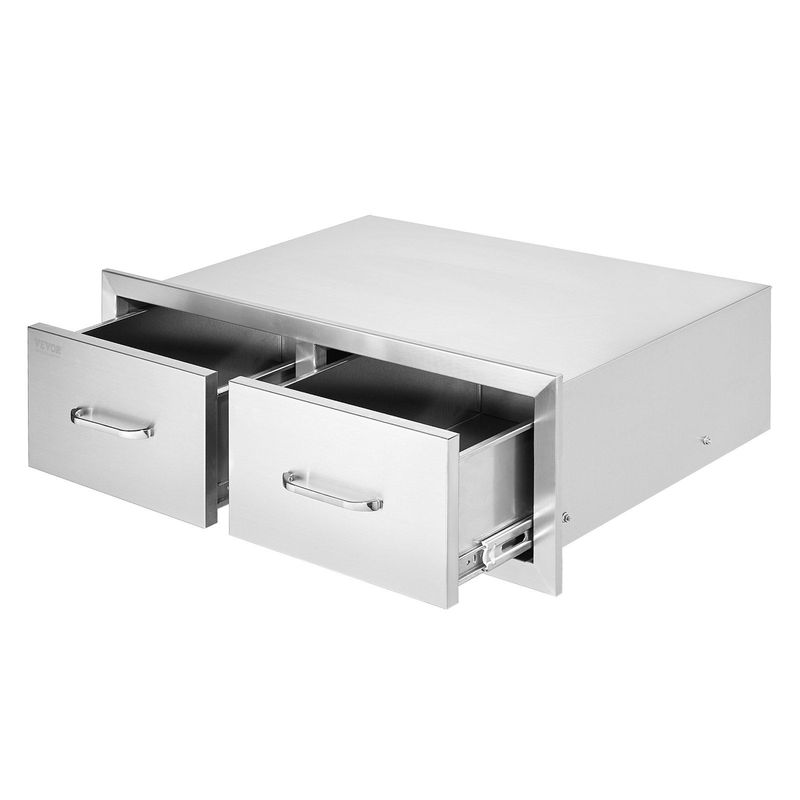 VEVOR Outdoor Kitchen Drawers 29.5"W X 10"H X 19.7"D, Horizontal Double BBQ Access Drawers Stainless Steel With Handle, BBQ Island Drawers For Outdoor Kitchens Or Patio Grill Station_voghion.com