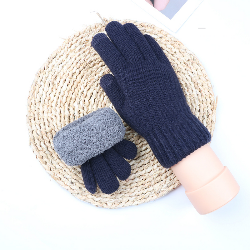 Sports Gloves Skiing Cycling Motorcycle Hiking Touch Screen Gloves Double Knit Gloves Men's Wool And Fleece Warm Outdoor Touch Screen Gloves_voghion.com