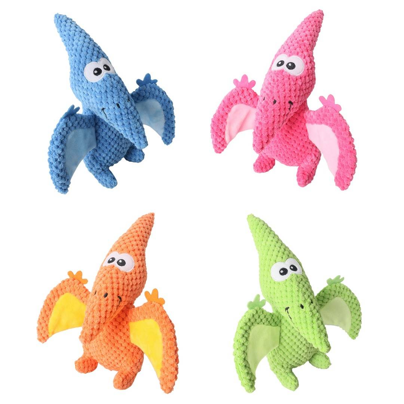 Plush Stuffed Pterosaur Dinosaur Pet Toy With Paper Wings And Sound Making Dog Toy_voghion.com