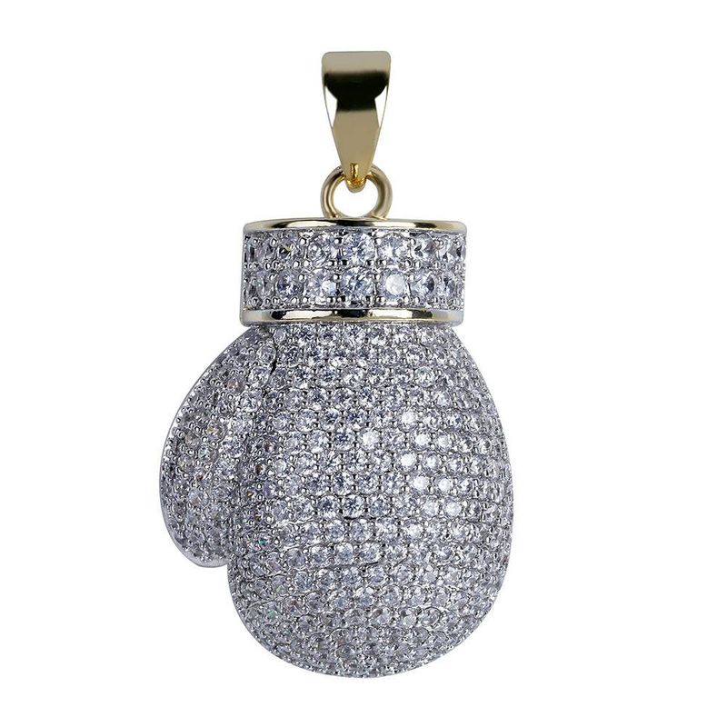 Colar com pingente de luva de boxe hip-hop masculino - Latão banhado a ouro com zircônia cúbica, joias minimalistas e estilosas para homens_voghion.com