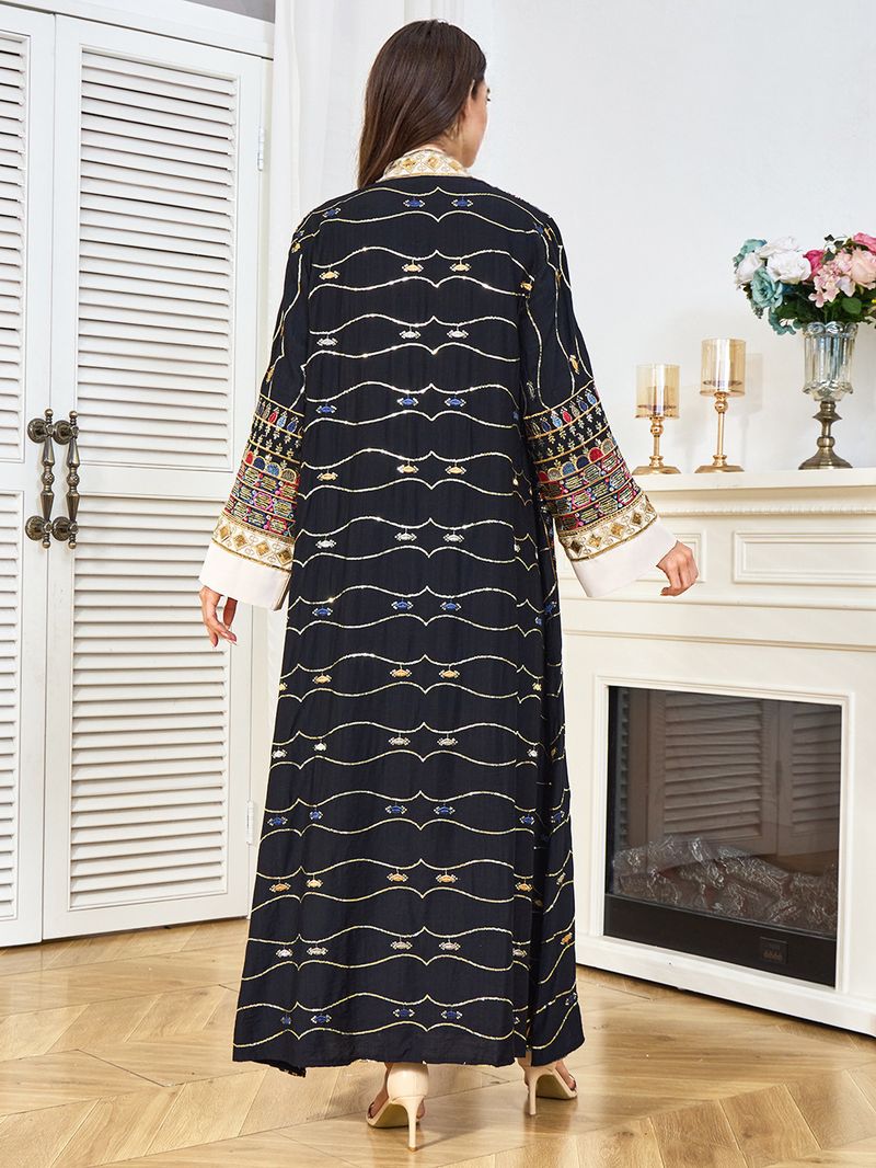 Vestido Abaya de Luxo Dubai – Vestido de Noite Muçulmano Bordado com Lantejoulas e Detalhes de Pingente (Preto e Verde Menta, Tamanhos Plus Size Disponíveis)_voghion.com