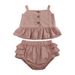 Çocuk Giyim Kız Çocuk Takımları Yaz Yeni Sürüm Bebek Kız Dört Köşeli Volanlı Pantolon Kolsuz Üstler İki Parça_voghion.com