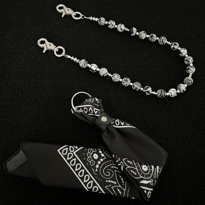Silikon-Punkkette mit Paisley-Print – Hip-Hop-Taillenaccessoire für Jeans, Gürtel und Taschen | Vintage-Details aus Zinklegierung + Bandana-Set_voghion.com