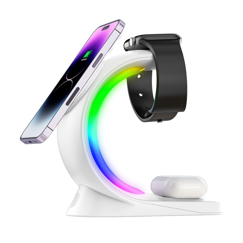 3-in-1 magnetische draadloze oplader, snel opladen voor smartphones, sfeerverlichting, oplaadstation voor Airpods Pro en iPhone-horloges_voghion.com