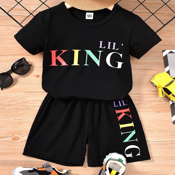 Kid's Clothing Boys Short Sleeve Set Summer New Children's Colorful Letter Printed T-shirt Top Shorts Two-piece Set_voghion.com