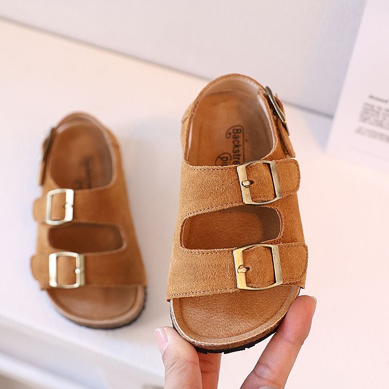 Mother & Kids Genuine Leather Sandals Soft Sole Baby Sandals Retro Wooden Bottom Medium And Large Children's Sandals_voghion.com