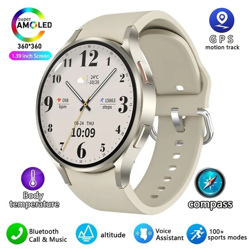 2023 Nieuwe Gps Track Voor Samsung Galaxy Horloge 6 Smart Horloge Mannen Amoled Display Altijd Lichaamstemperatuur Klok Bt talk Smart Horloge_voghion.com