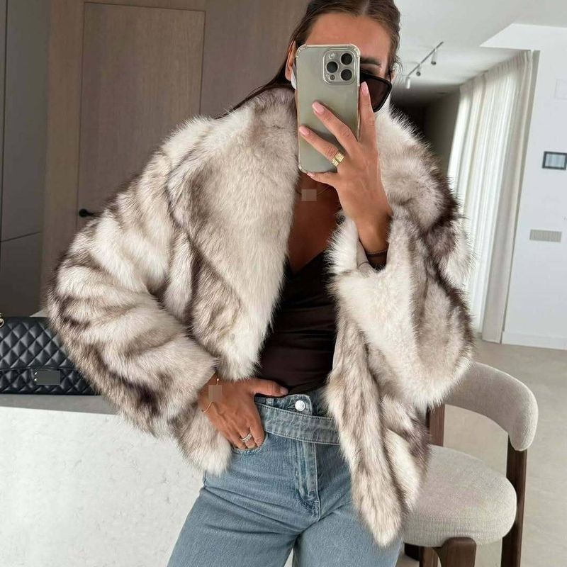 Manteau en peluche douce avec motif 3D, veste blazer oversize tendance pour femme, vêtement d'extérieur chaud en polaire automne-hiver (blanc, marron clair)_voghion.com