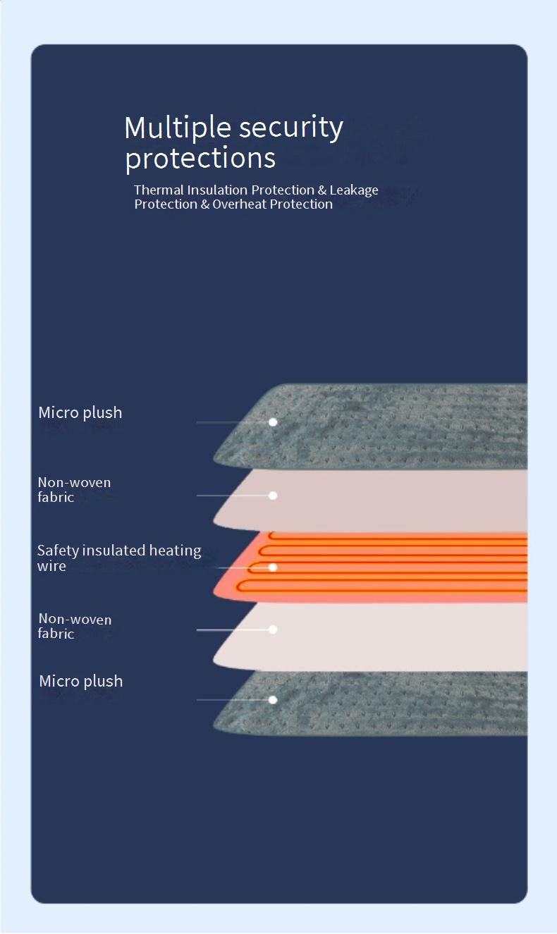 Electric Heating Blanket - 40x76cm, 6 Heat Settings, Dual Color Options (Gray/Blue), Ultra-Soft Polyester Crystal Fleece, Single Control Switch_voghion.com