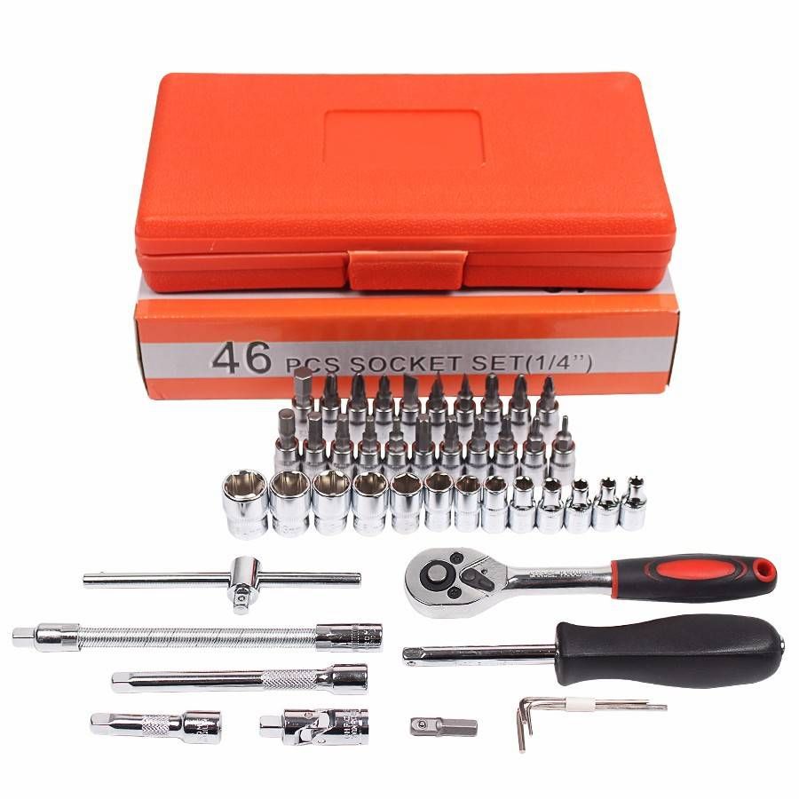 46-Piece Automotive Tool Set – Carbon Steel Socket Wrench Kit With Ratchet, Sockets & Hand Tools For Car Repair, DIY & Home Maintenance_voghion.com
