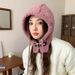 Bow sheep horn buckle drawsring balaclava Korean version auumn and winer versaile warm woolen ear proecion cold_voghion.com