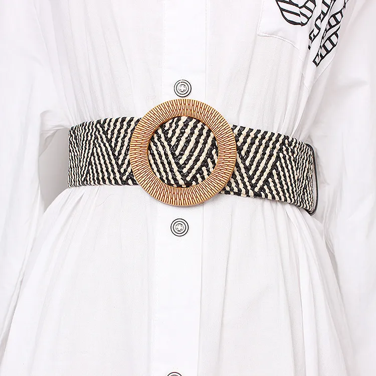 Women Braided Belts Summer Fashion Braided Elastic Belt Women's Decorative Dress Wide Waist Elastic Belt Free Of Punching Belt_voghion.com