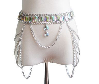 Ensemble de chaînes de corps géométriques – Bijoux de poitrine et de taille en acrylique en forme de goutte d'eau avec design superposé_voghion.com