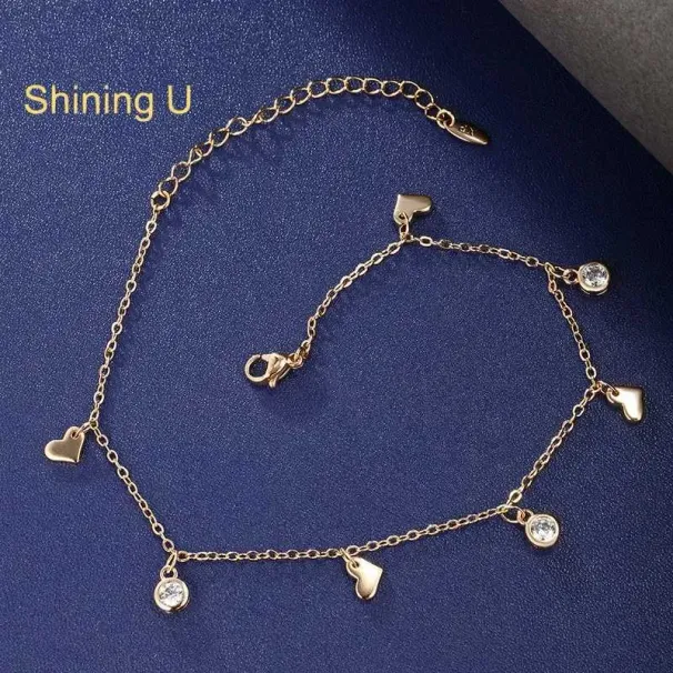 Anklets Shiny U-shaped heart-shaped zircon gemstone necklace in gold fashion jewelryL2403_voghion.com