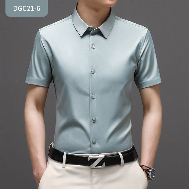 Herrenhemd aus Seide mit kurzen Ärmeln – atmungsaktiv, knitterfrei, für den Sommer, feuchtigkeitsableitend, UV-Schutz, Slim Fit, formelle Bürokleidung_voghion.com