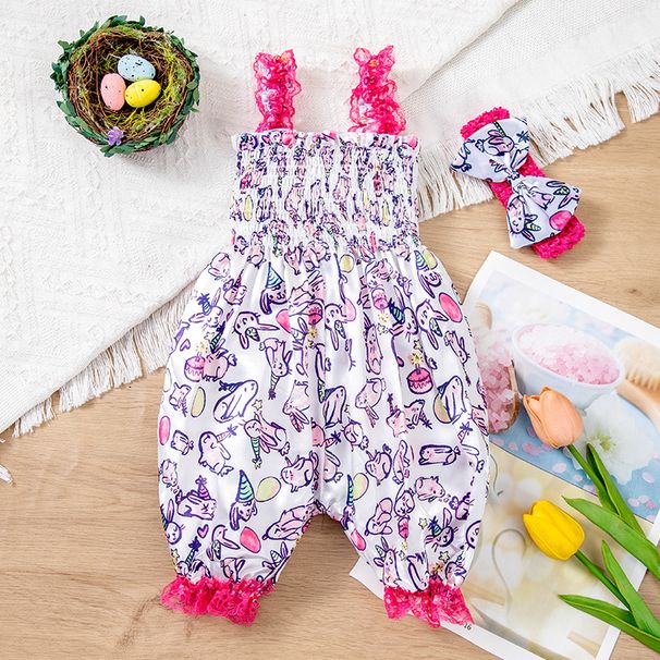 Factory Direct Sales Summer New Easter Cartoon Fashion Print Bloomers Baby Girl Sling Jumpsuit Suit_voghion.com
