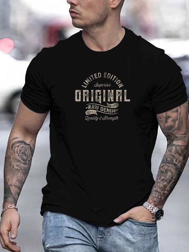 Men's Basic Cotton T-Shirt - 100% Cotton, Crew Neck, Slight Stretch, Solid Color, Regular Fit, Casual Summer Tee With ORIGINAL Graphic_voghion.com