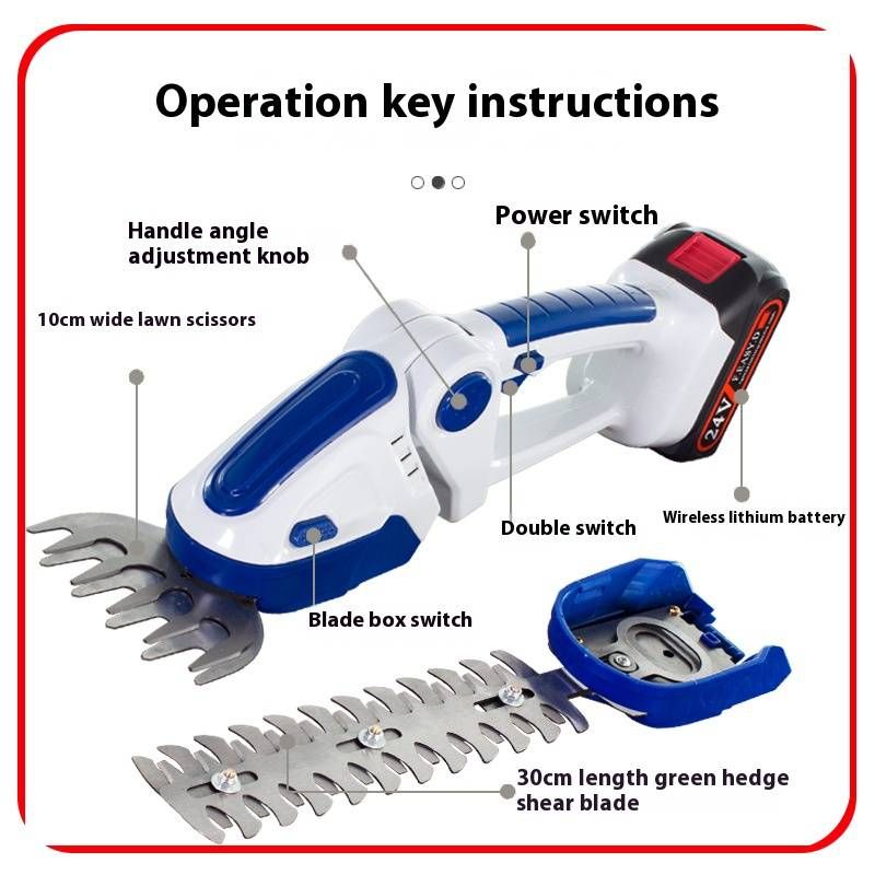 Cordless Electric Hedge Trimmer, Lightweight One-Handed Lithium Battery Shrub & Grass Cutter, Dual-Use For Garden & Lawn (200mm Cutting Width)_voghion.com