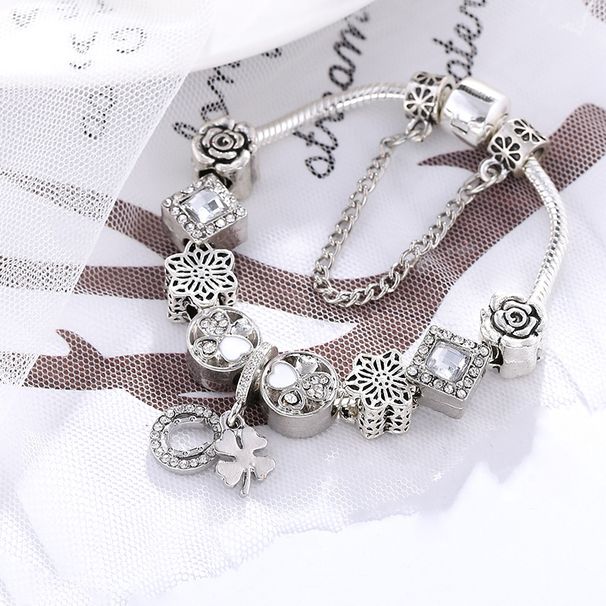 Elegante bracciale in argento con quadrifoglio per donna, gioielli bianchi minimalisti, bracciale con ciondolo regolabile fai da te, regalo perfetto per lei_voghion.com