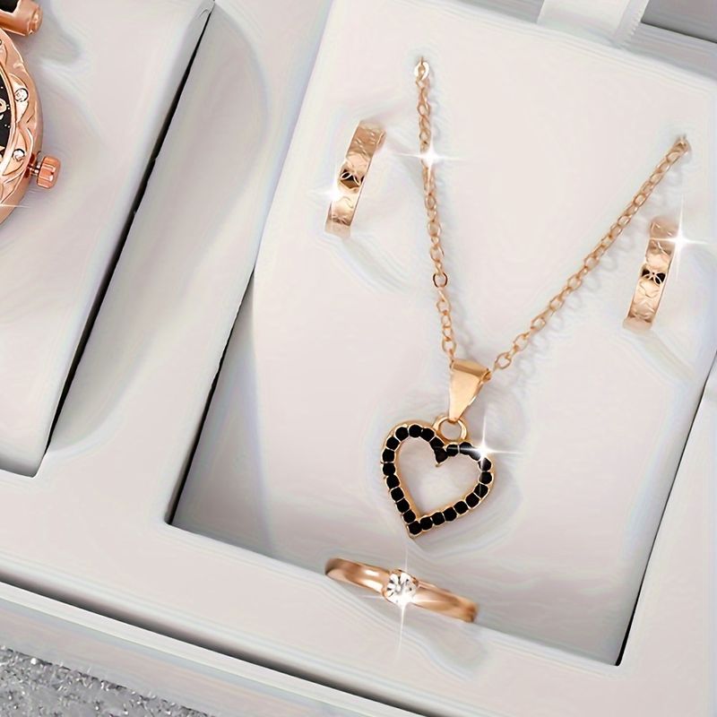 Love Full Diamond Fashion Watch Goddess Watch Love Jewelry suit Necklace Earrings Ring Combination_voghion.com