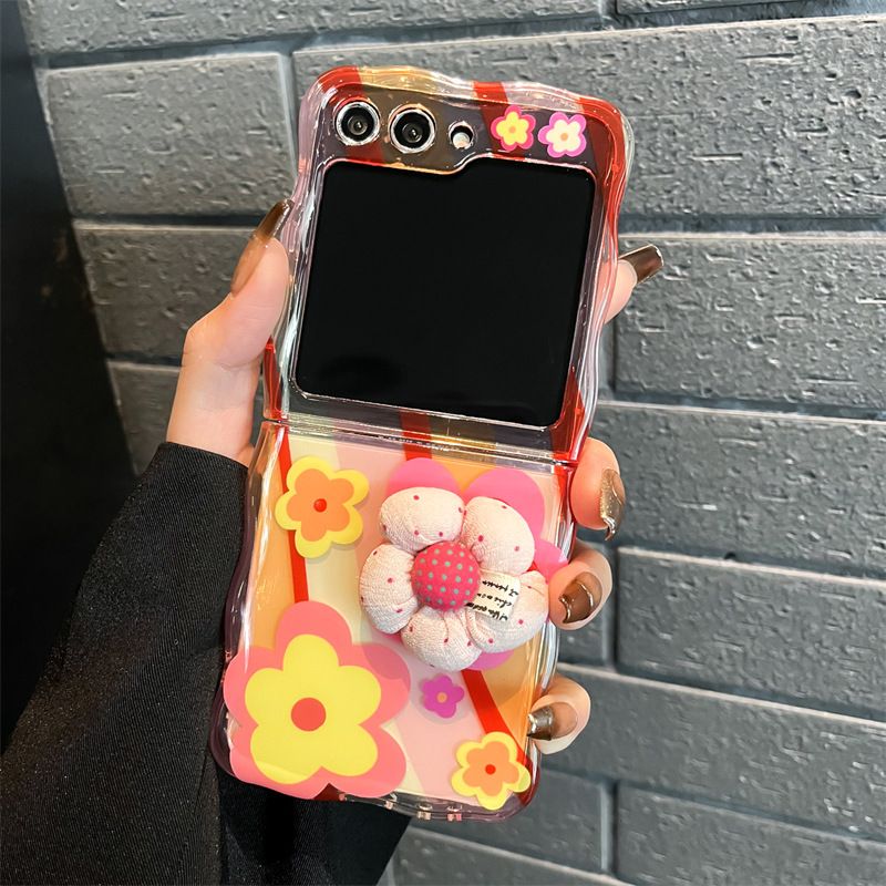 Japanese and Korean three-dimensional flowers for GalaxyZFlip5 mobile phone case Samsung ZFlip4/3 fold folding protective case_voghion.com
