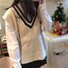 Globelle Gobelle College Style Color Block Uniform Knitted Sweater Women, Autumn Korean Version, Casual Sweet Trendy Vest With Lace And_voghion.com